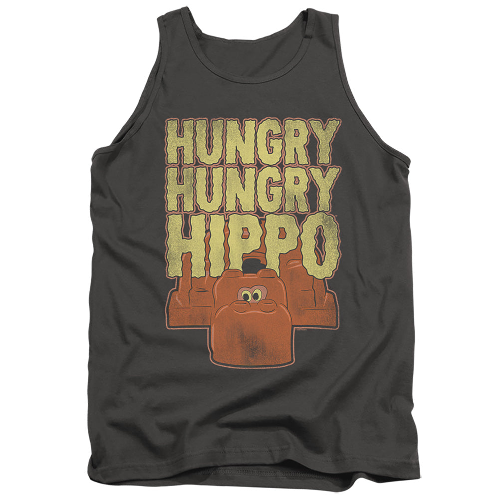 AN OFFCIALLY LICENSED HUNGRY HUNGRY HIPPOS HUNGRY HUNGRY HIPPO ADULT UNISEX TANK TOP CHARCOAL