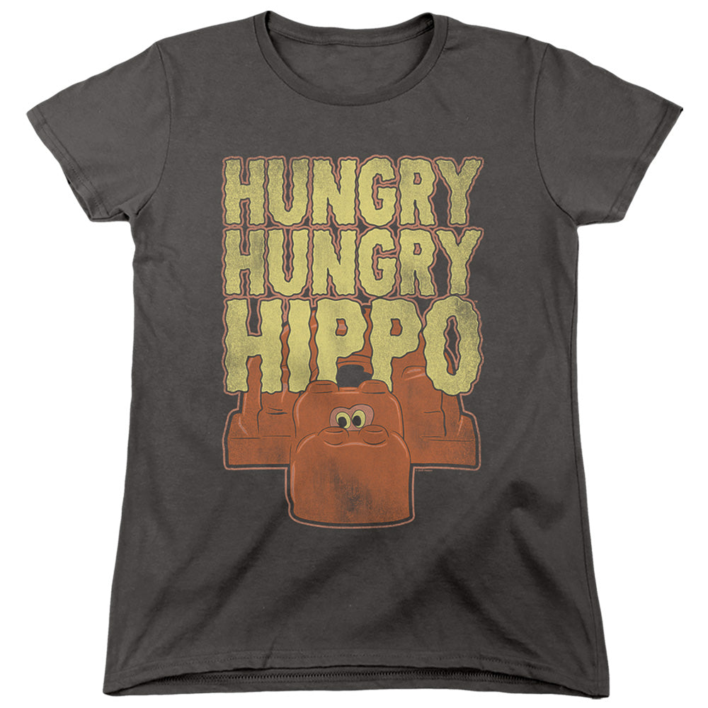 AN OFFCIALLY LICENSED HUNGRY HUNGRY HIPPOS HUNGRY HUNGRY HIPPO WOMEN'S REGULAR FIT T-SHIRT CHARCOAL
