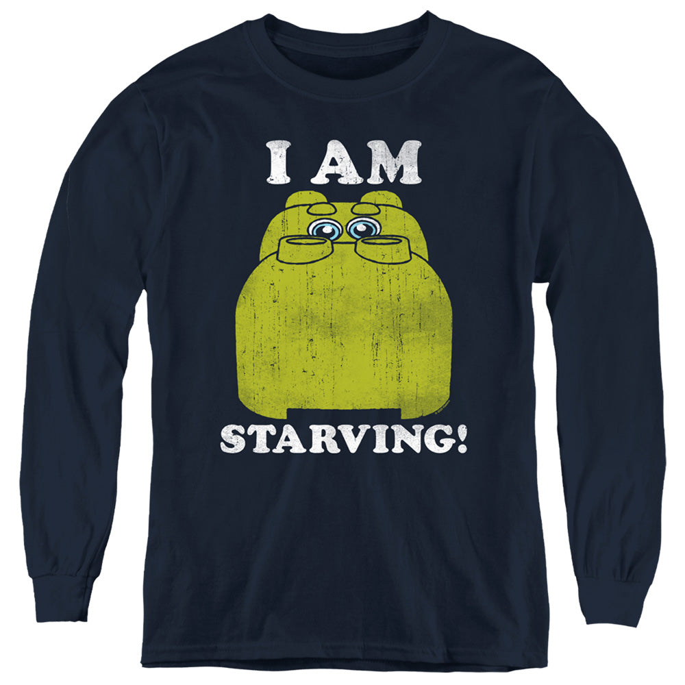 AN OFFCIALLY LICENSED HUNGRY HUNGRY HIPPOS IM STARVING YOUTH LONG SLEEVE T-SHIRT NAVY