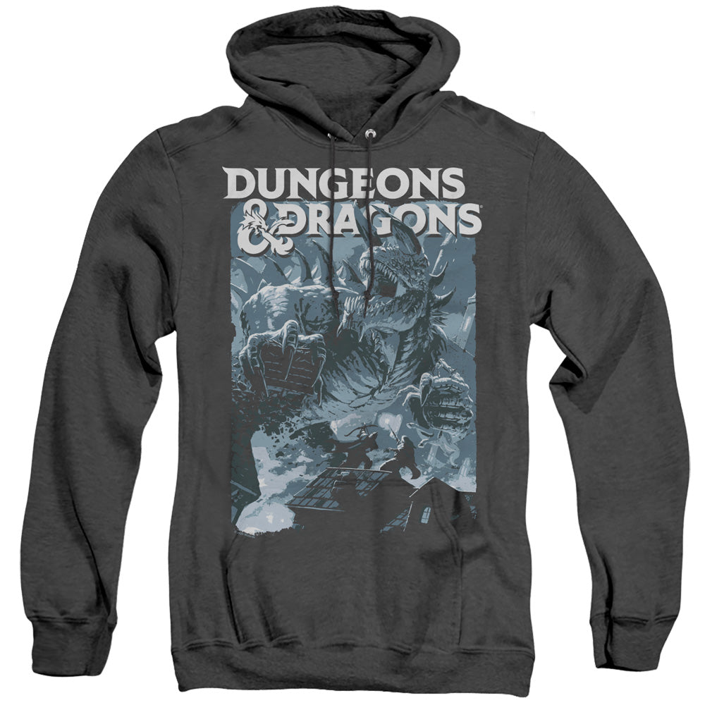 AN OFFCIALLY LICENSED DUNGEONS AND DRAGONS TARRASQUE ADULT UNISEX HEATHER PULLOVER HOODIE BLACK