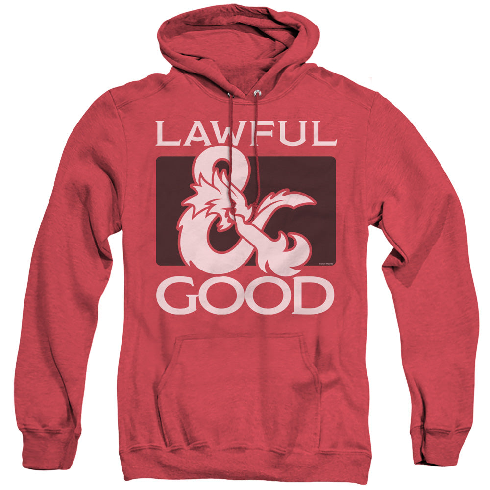 AN OFFCIALLY LICENSED DUNGEONS AND DRAGONS LAWFUL GOOD ADULT UNISEX HEATHER PULLOVER HOODIE RED