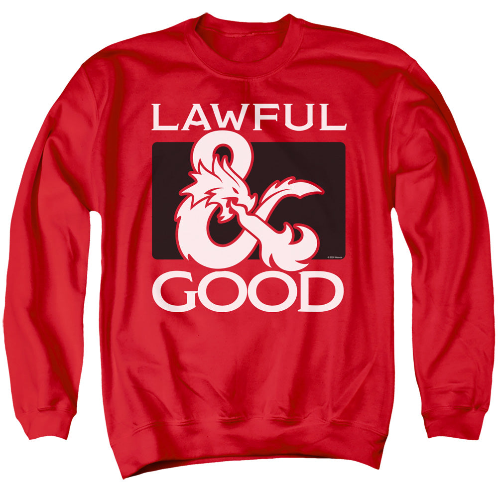 AN OFFCIALLY LICENSED DUNGEONS AND DRAGONS LAWFUL GOOD ADULT UNISEX CREWNECK SWEATSHIRT RED