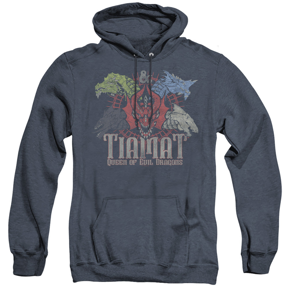 AN OFFCIALLY LICENSED DUNGEONS AND DRAGONS TIAMAT QUEEN OF EVIL ADULT UNISEX HEATHER PULLOVER HOODIE NAVY