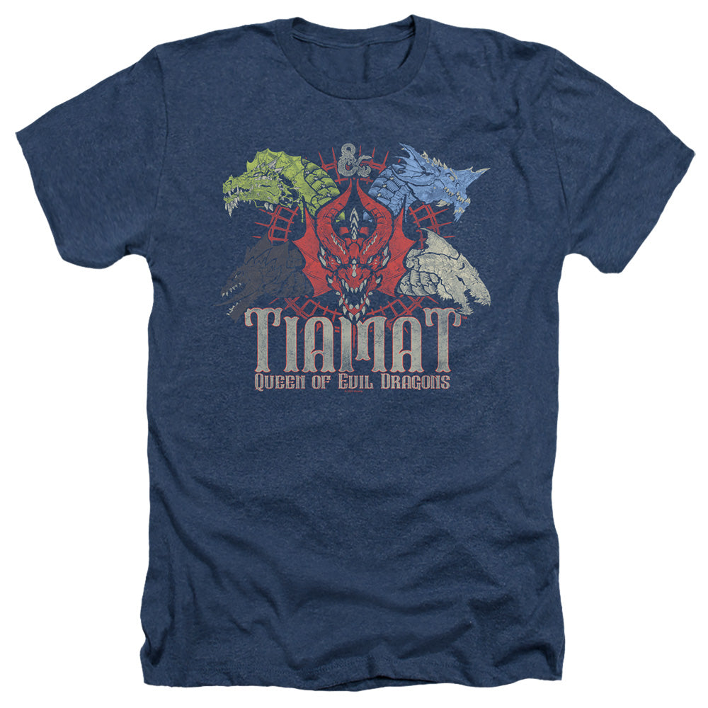 AN OFFCIALLY LICENSED DUNGEONS AND DRAGONS TIAMAT QUEEN OF EVIL MEN'S HEATHER T-SHIRT NAVY