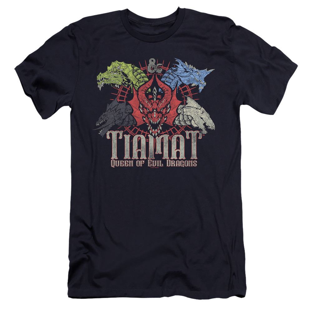 AN OFFCIALLY LICENSED DUNGEONS AND DRAGONS TIAMAT QUEEN OF EVIL MEN'S PREMIUM SLIM FIT T-SHIRT NAVY
