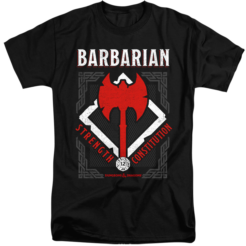 AN OFFCIALLY LICENSED DUNGEONS AND DRAGONS BARBARIAN MEN'S TALL FIT T-SHIRT BLACK