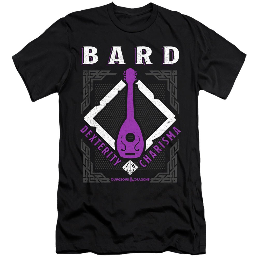 AN OFFCIALLY LICENSED DUNGEONS AND DRAGONS BARD MEN'S PREMIUM SLIM FIT T-SHIRT BLACK