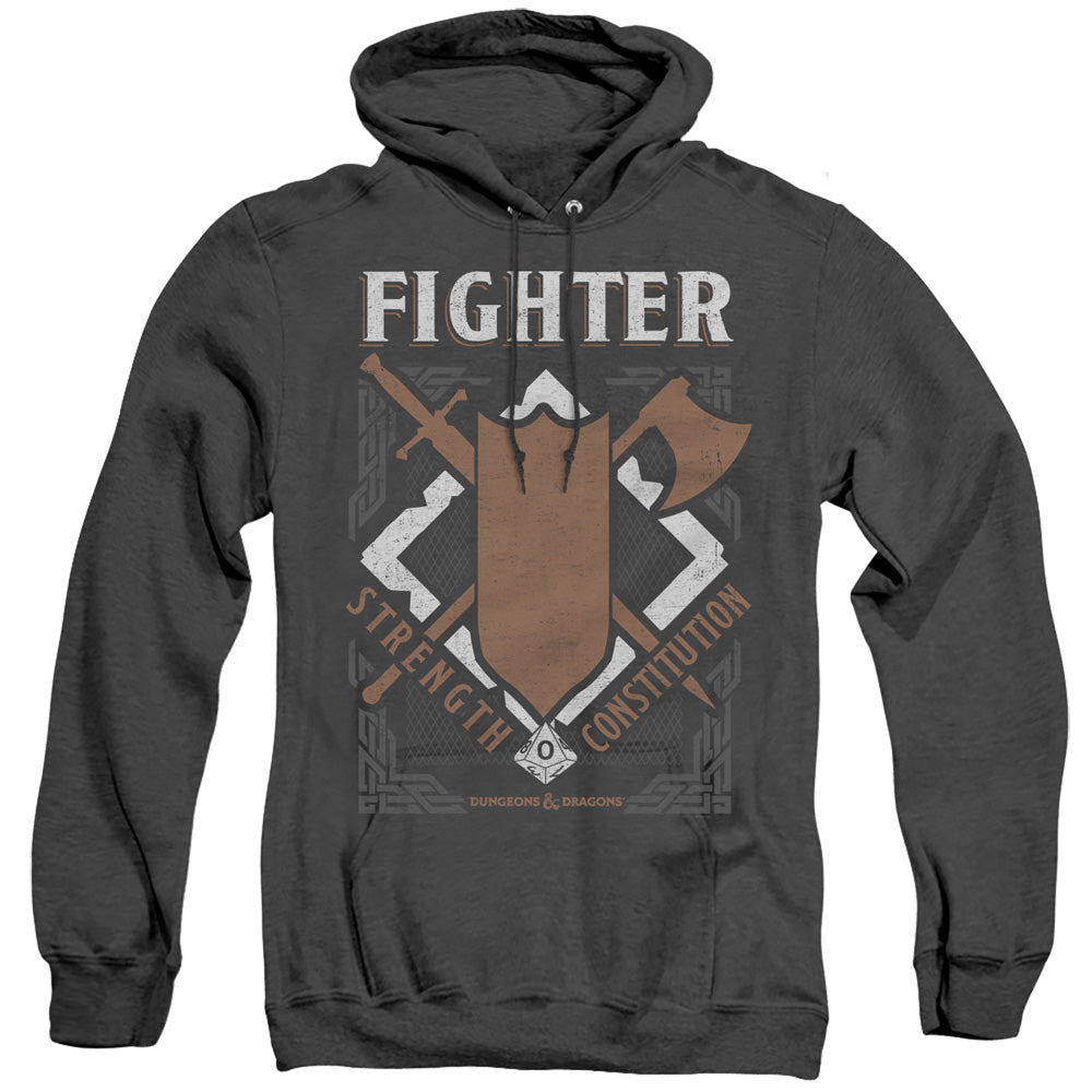 AN OFFCIALLY LICENSED DUNGEONS AND DRAGONS FIGHTER ADULT UNISEX HEATHER PULLOVER HOODIE BLACK