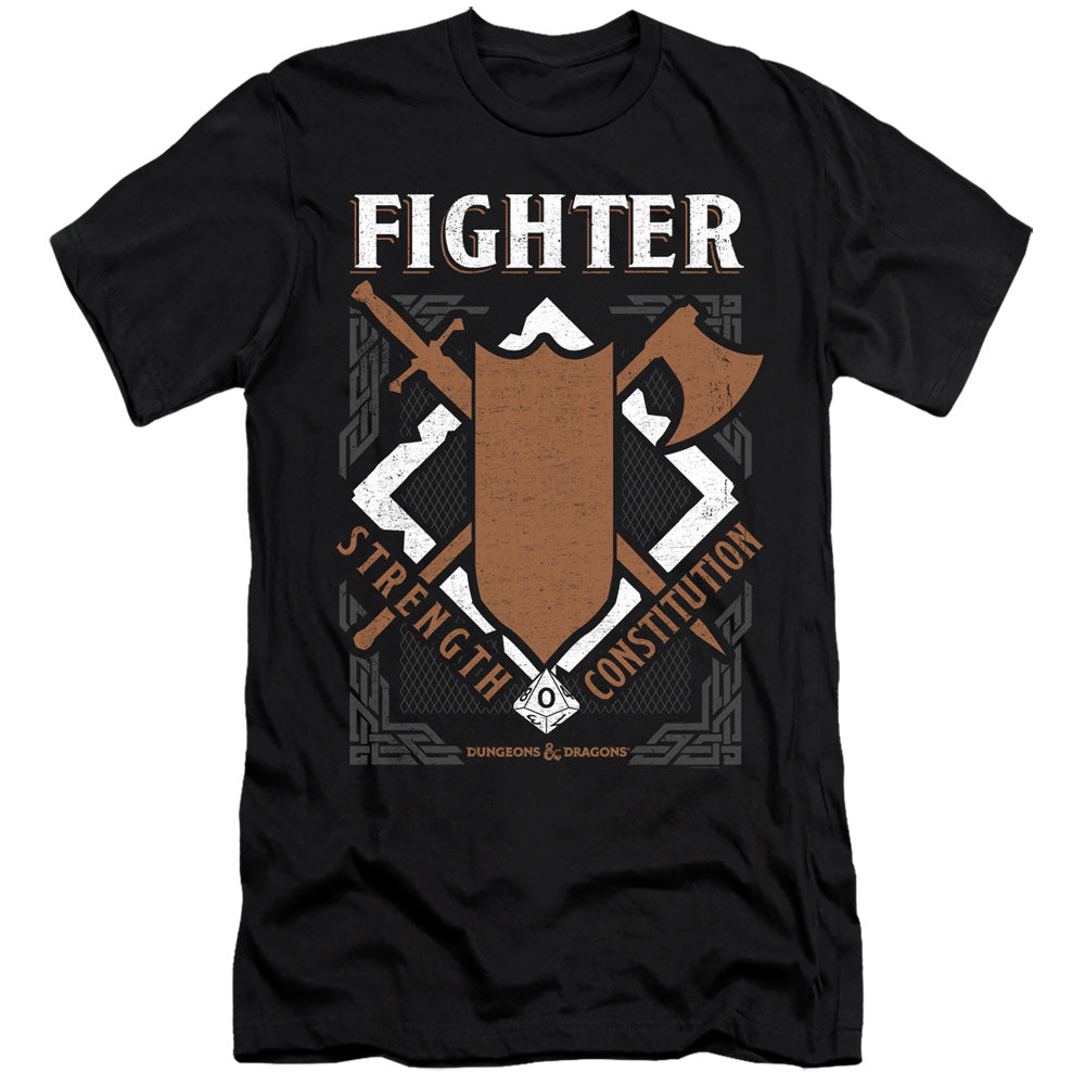 AN OFFCIALLY LICENSED DUNGEONS AND DRAGONS FIGHTER MEN'S PREMIUM SLIM FIT T-SHIRT BLACK