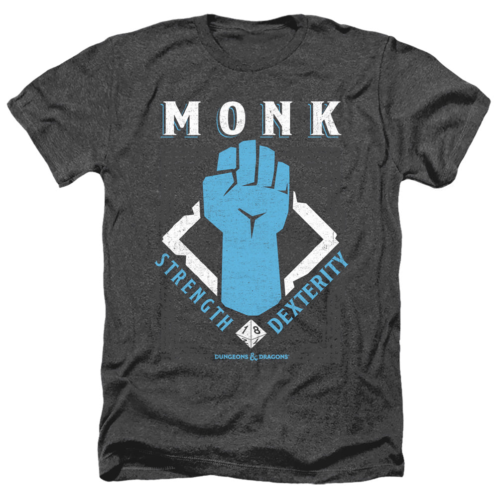 AN OFFCIALLY LICENSED DUNGEONS AND DRAGONS MONK MEN'S HEATHER T-SHIRT CHARCOAL