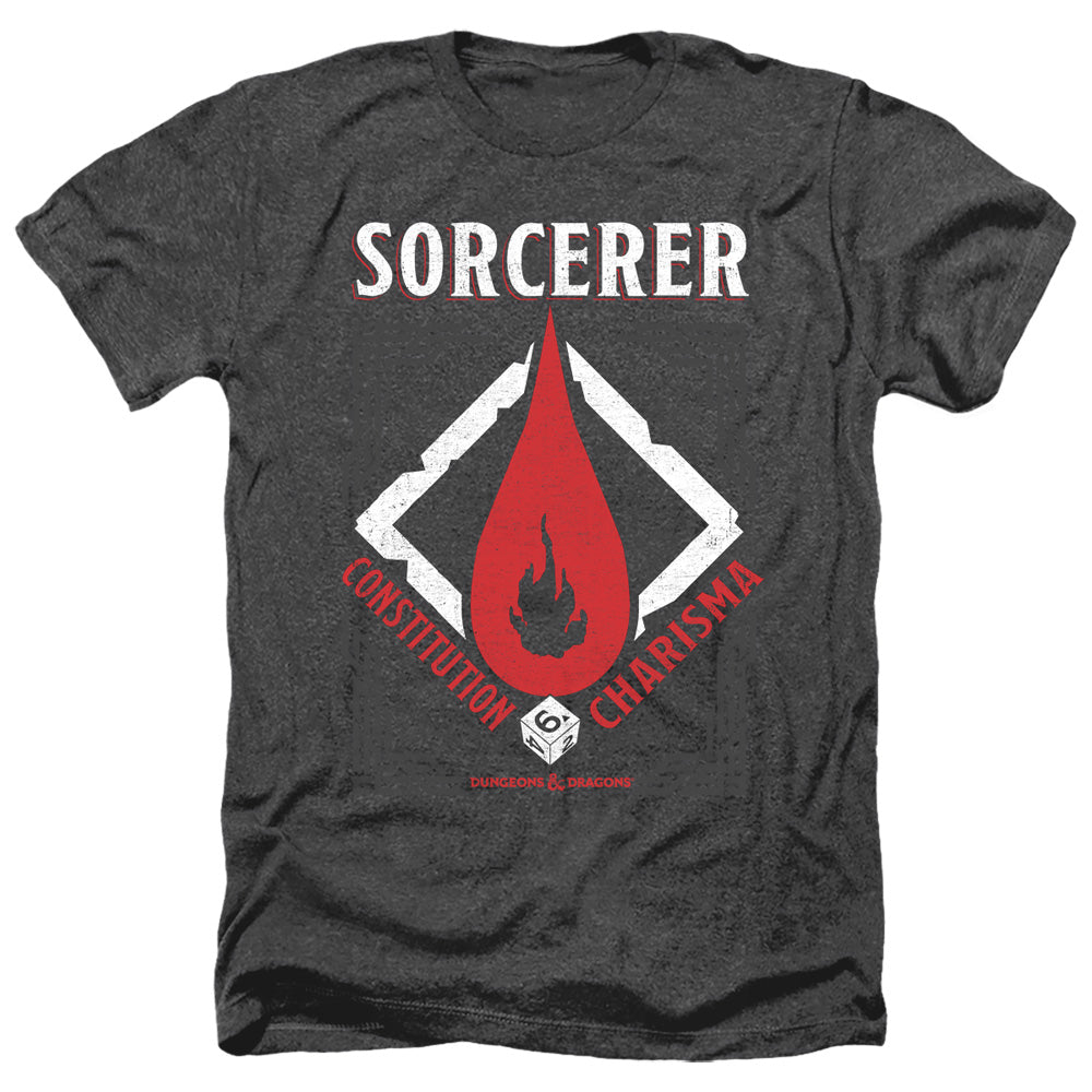 AN OFFCIALLY LICENSED DUNGEONS AND DRAGONS SORCERER MEN'S HEATHER T-SHIRT CHARCOAL