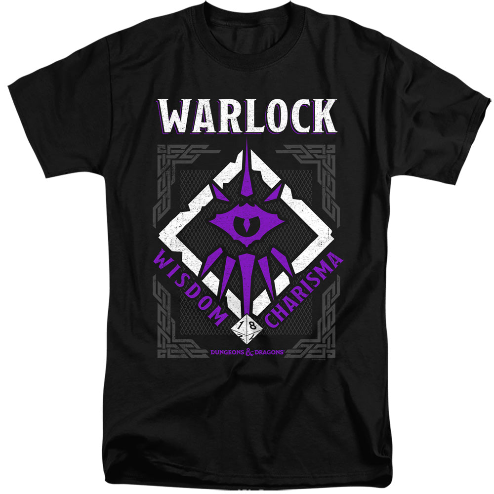 AN OFFCIALLY LICENSED DUNGEONS AND DRAGONS WARLOCK MEN'S TALL FIT T-SHIRT BLACK