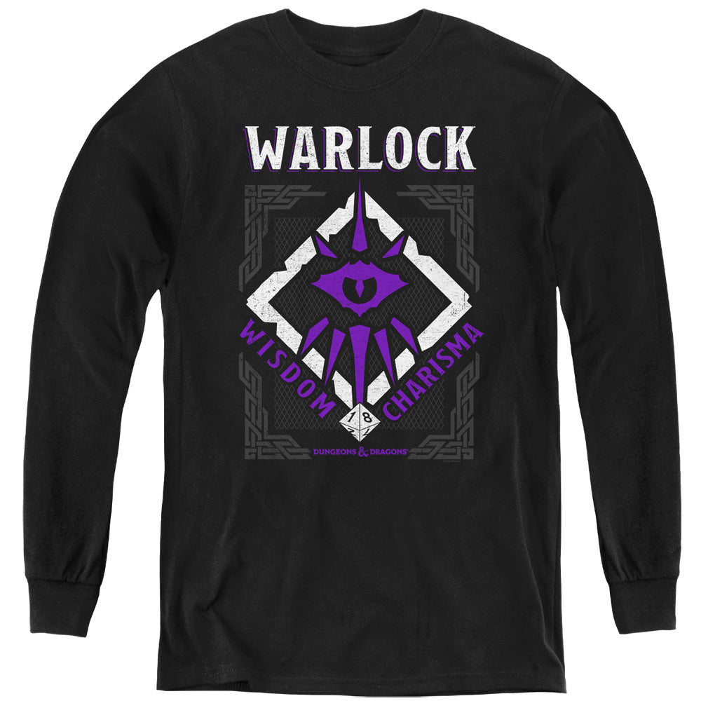 AN OFFCIALLY LICENSED DUNGEONS AND DRAGONS WARLOCK YOUTH LONG SLEEVE T-SHIRT BLACK