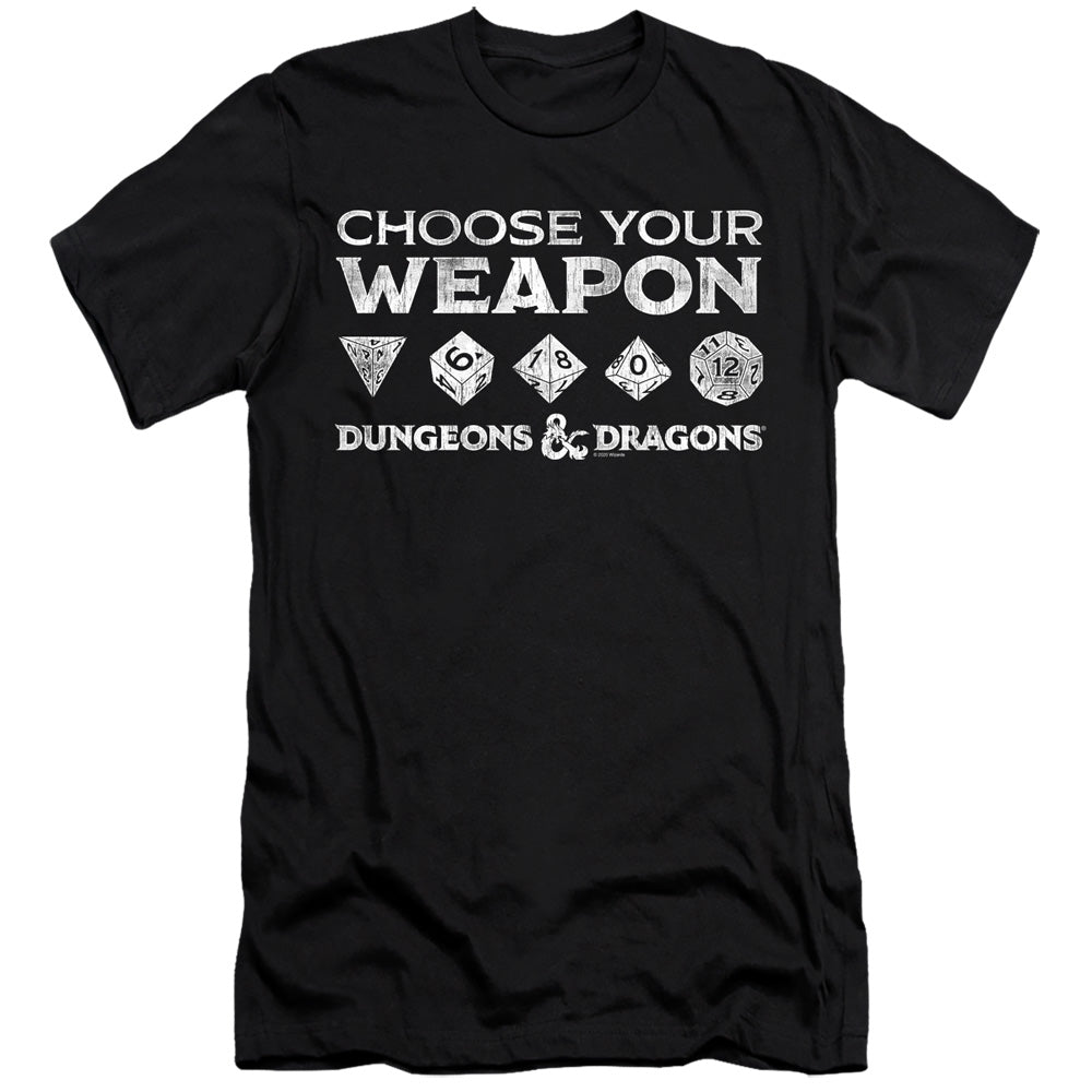 AN OFFCIALLY LICENSED DUNGEONS AND DRAGONS CHOOSE YOUR WEAPON MEN'S PREMIUM SLIM FIT T-SHIRT BLACK
