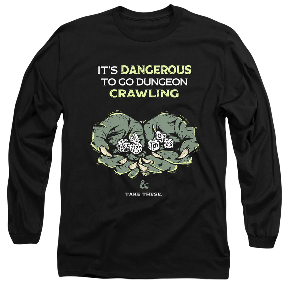 AN OFFCIALLY LICENSED DUNGEONS AND DRAGONS DANGEROUS TO GO ALONE MEN'S LONG SLEEVE T-SHIRT BLACK