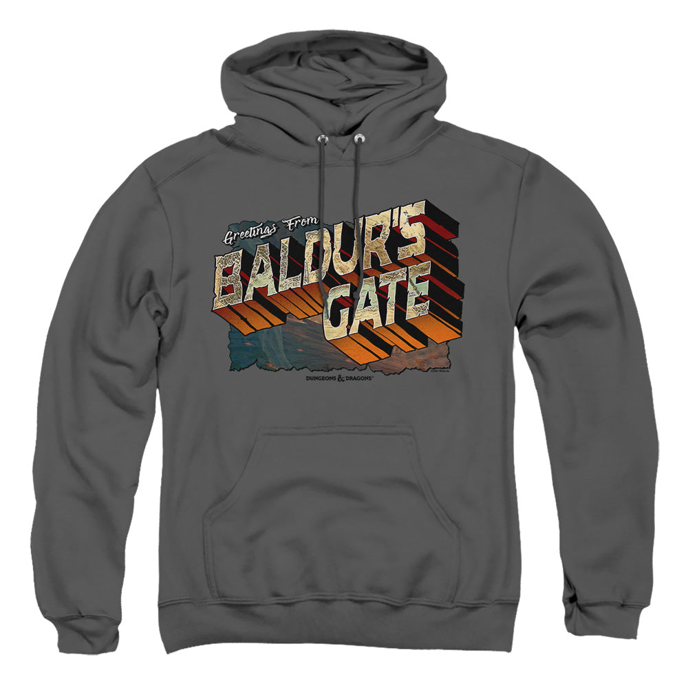 AN OFFCIALLY LICENSED DUNGEONS AND DRAGONS BALDURS GATE ADULT UNISEX PULLOVER HOODIE CHARCOAL
