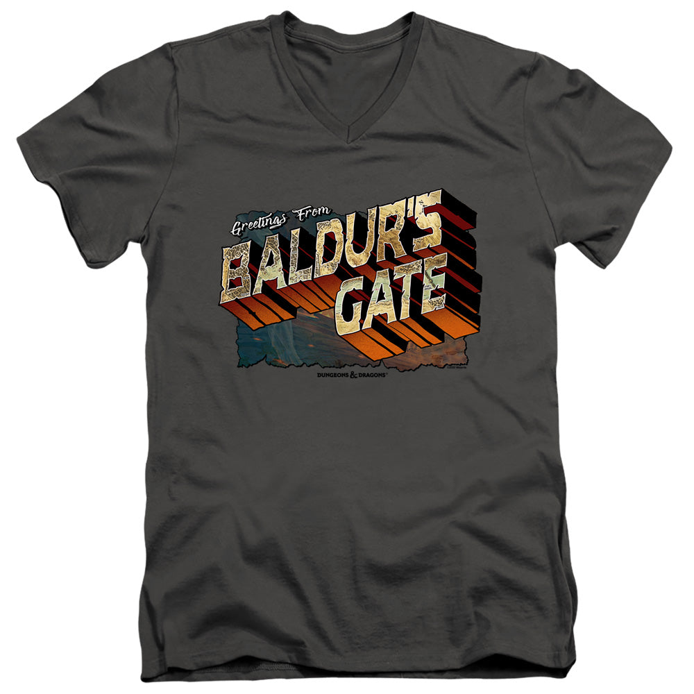 AN OFFCIALLY LICENSED DUNGEONS AND DRAGONS BALDURS GATE MEN'S V-NECK T-SHIRT CHARCOAL