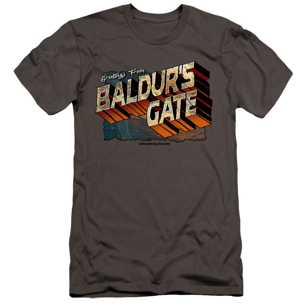 AN OFFCIALLY LICENSED DUNGEONS AND DRAGONS BALDURS GATE MEN'S PREMIUM SLIM FIT T-SHIRT CHARCOAL