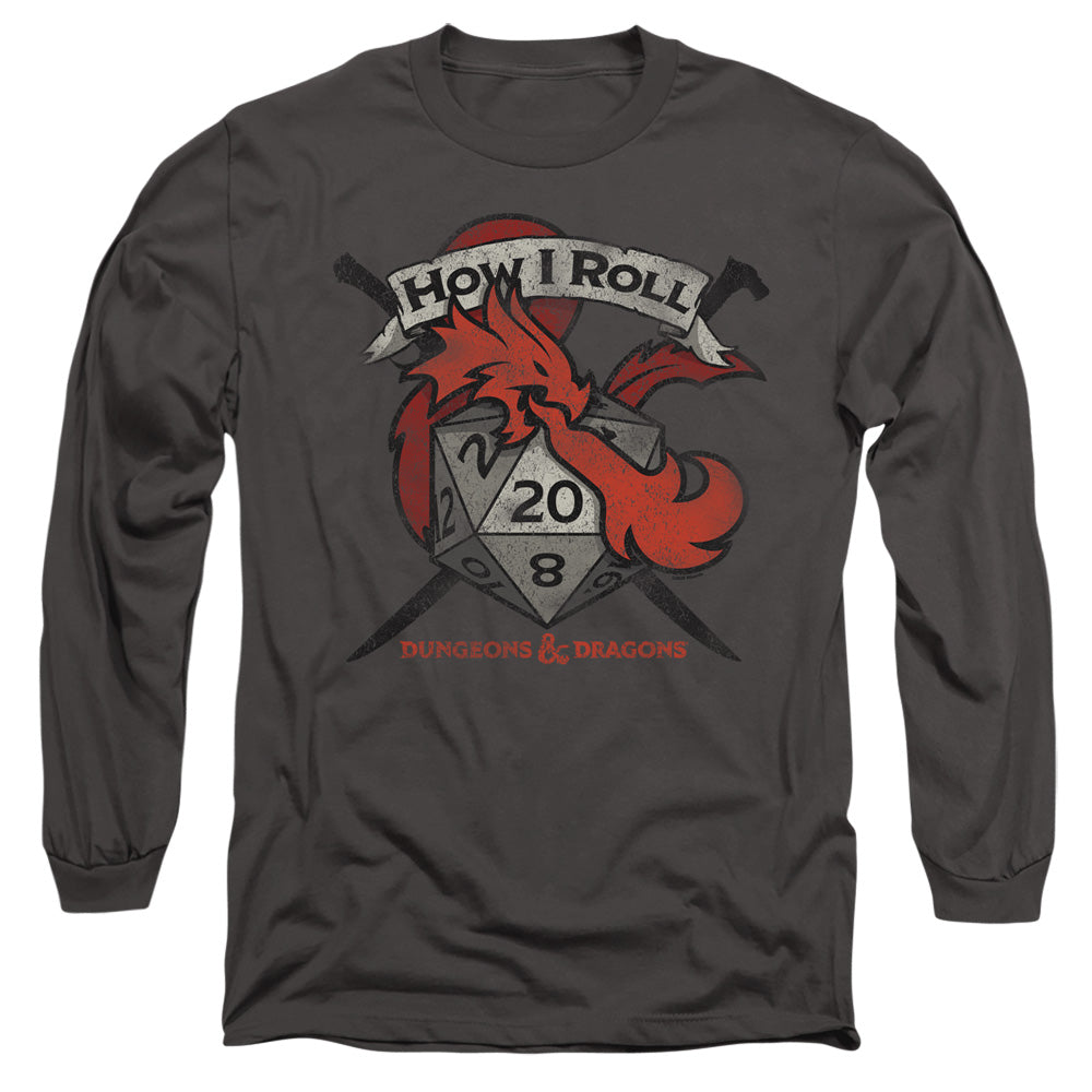 AN OFFCIALLY LICENSED DUNGEONS AND DRAGONS HOW I ROLL D AND D MEN'S LONG SLEEVE T-SHIRT CHARCOAL