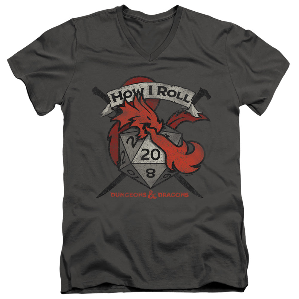 AN OFFCIALLY LICENSED DUNGEONS AND DRAGONS HOW I ROLL D AND D MEN'S V-NECK T-SHIRT CHARCOAL