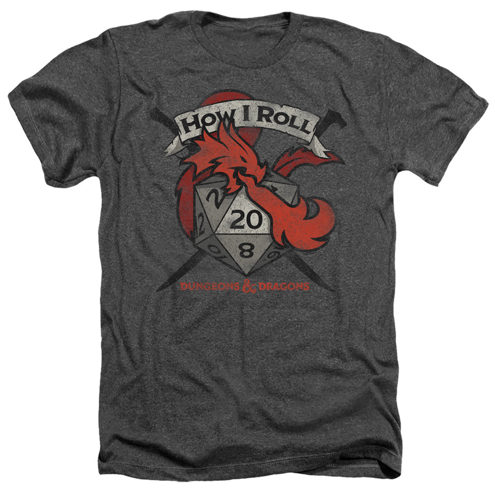 AN OFFCIALLY LICENSED DUNGEONS AND DRAGONS HOW I ROLL D AND D MEN'S HEATHER T-SHIRT CHARCOAL