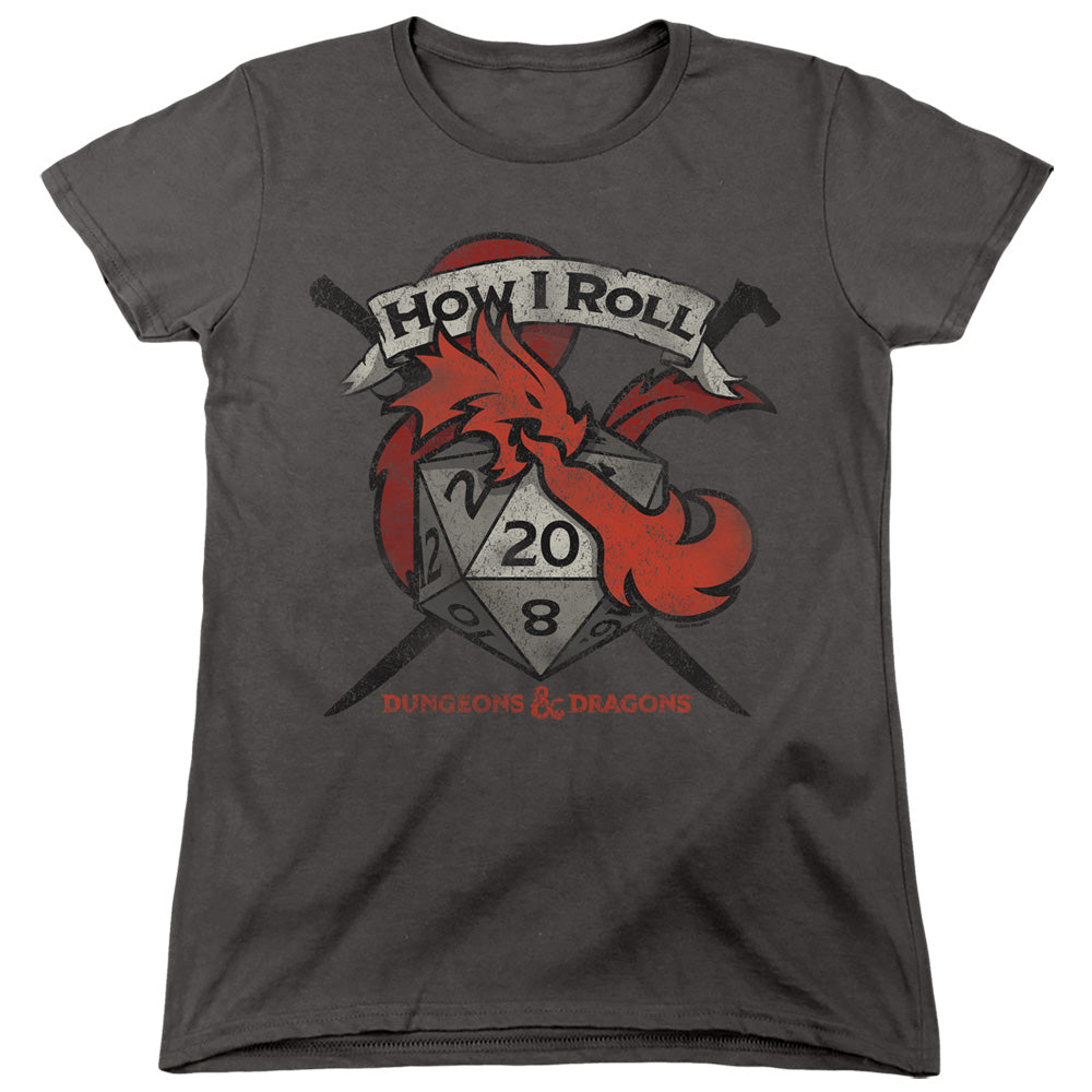AN OFFCIALLY LICENSED DUNGEONS AND DRAGONS HOW I ROLL D AND D WOMEN'S REGULAR FIT T-SHIRT CHARCOAL