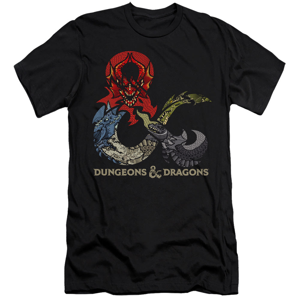 AN OFFCIALLY LICENSED DUNGEONS AND DRAGONS DRAGONS IN DRAGONS MEN'S PREMIUM SLIM FIT T-SHIRT BLACK
