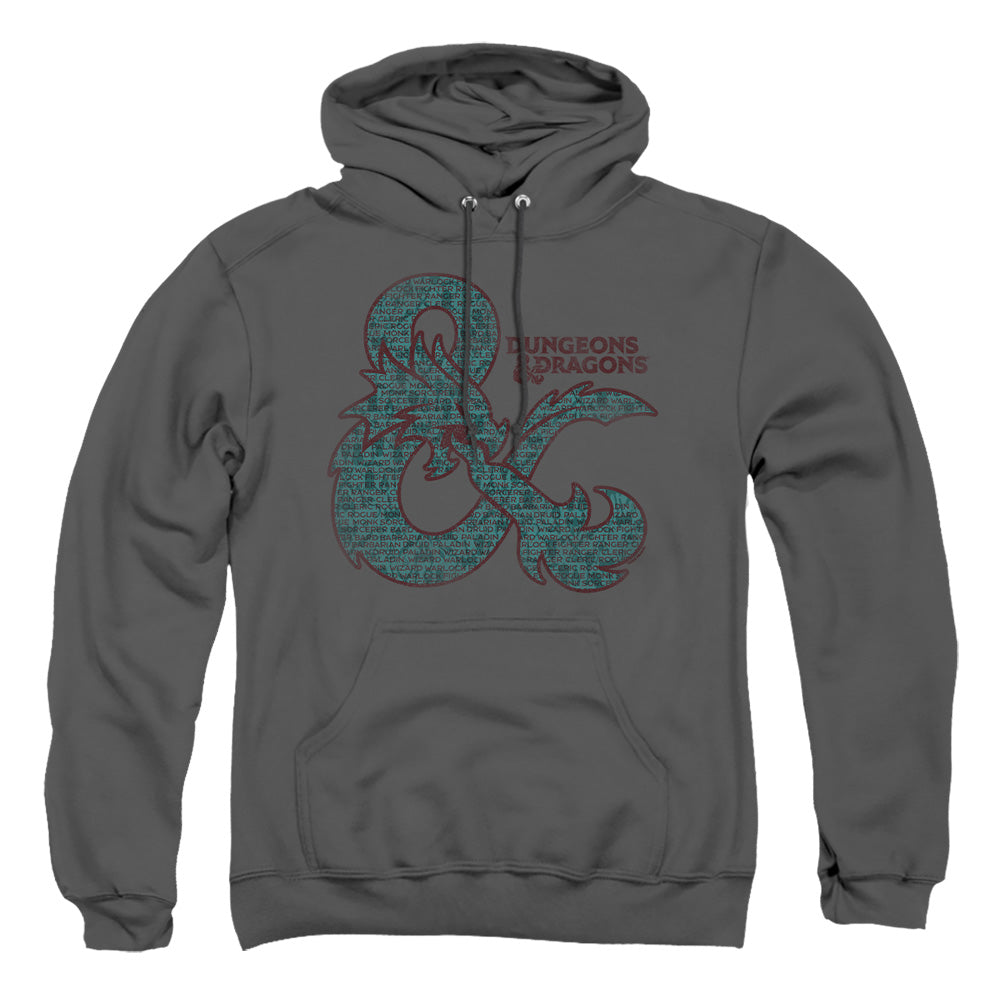 AN OFFCIALLY LICENSED DUNGEONS AND DRAGONS AMPERSAND CLASSES ADULT UNISEX PULLOVER HOODIE CHARCOAL