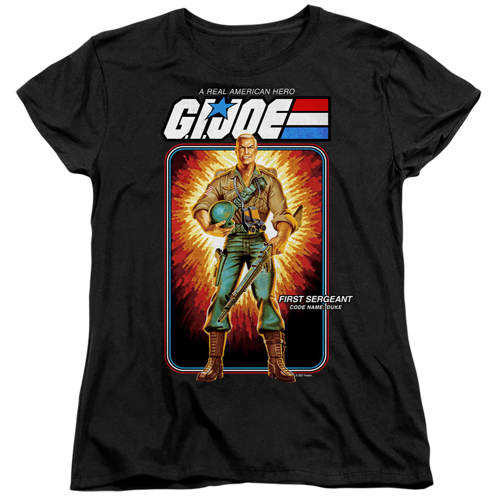 AN OFFCIALLY LICENSED G.I. JOE DUKE CARD WOMEN'S REGULAR FIT T-SHIRT BLACK