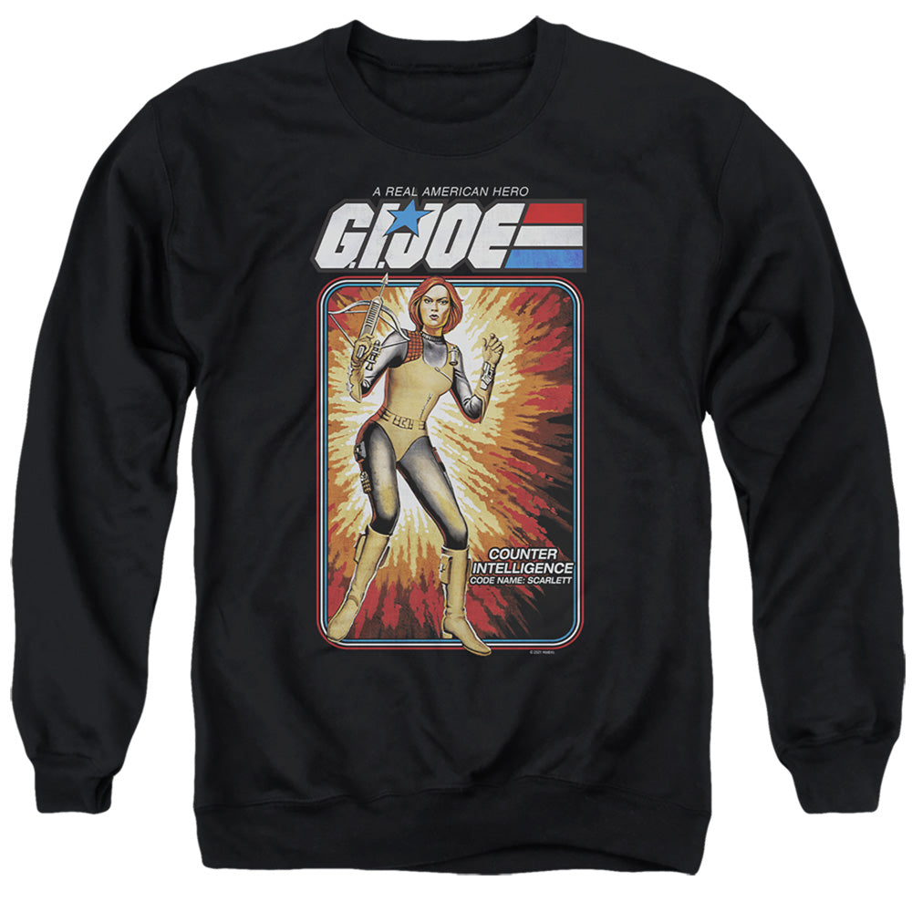 AN OFFCIALLY LICENSED G.I. JOE SCARLETT CARD ADULT UNISEX CREWNECK SWEATSHIRT BLACK