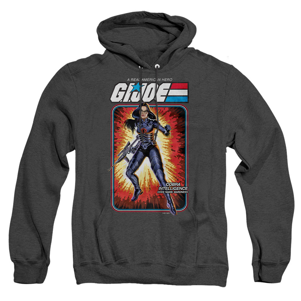 AN OFFCIALLY LICENSED G.I. JOE BARONESS CARD ADULT UNISEX HEATHER PULLOVER HOODIE BLACK