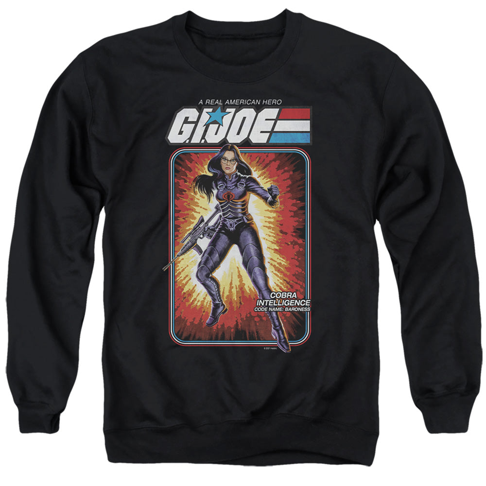 AN OFFCIALLY LICENSED G.I. JOE BARONESS CARD ADULT UNISEX CREWNECK SWEATSHIRT BLACK