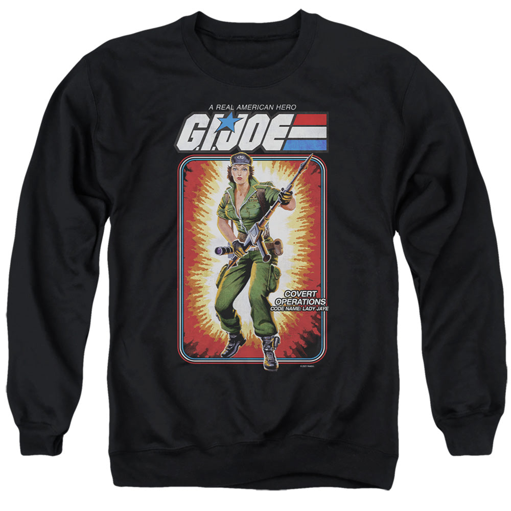 AN OFFCIALLY LICENSED G.I. JOE LADY JAYE CARD ADULT UNISEX CREWNECK SWEATSHIRT BLACK