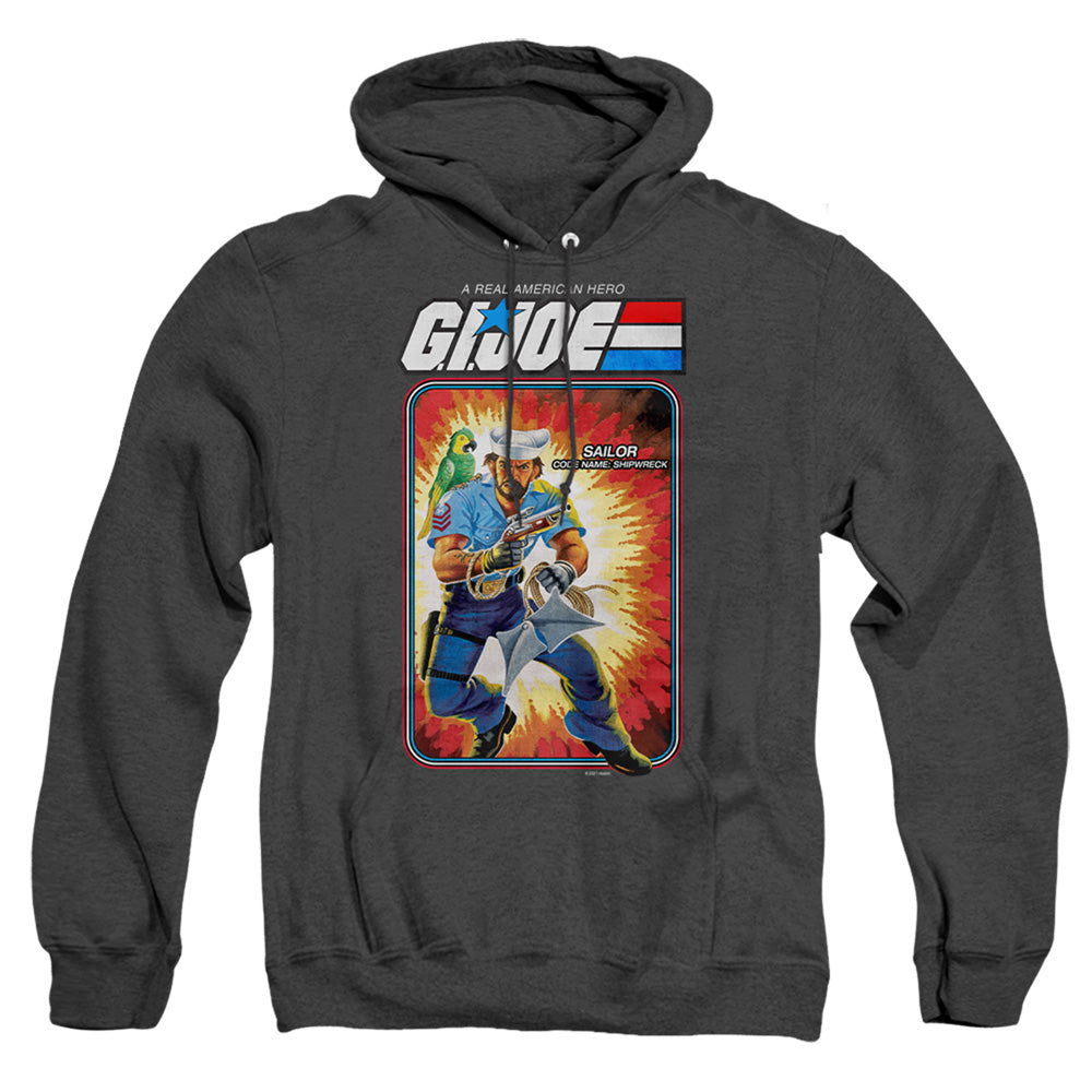 AN OFFCIALLY LICENSED G.I. JOE SHIPWRECK CARD ADULT UNISEX HEATHER PULLOVER HOODIE BLACK