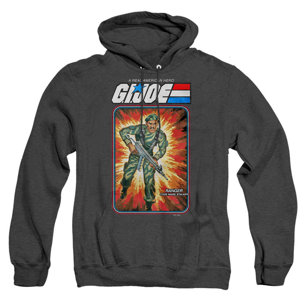 AN OFFCIALLY LICENSED G.I. JOE STALKER CARD ADULT UNISEX HEATHER PULLOVER HOODIE BLACK