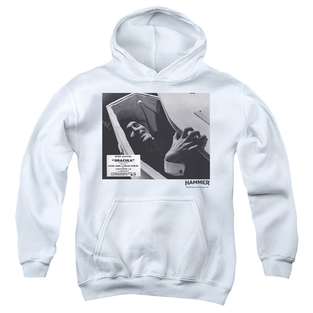 AN OFFCIALLY LICENSED HAMMER HOUSE OF HORROR COFFIN YOUTH HOODIE WHITE
