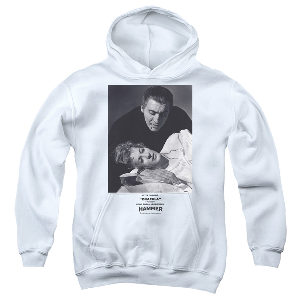 AN OFFCIALLY LICENSED HAMMER HOUSE OF HORROR DRACULA TEETH YOUTH HOODIE WHITE