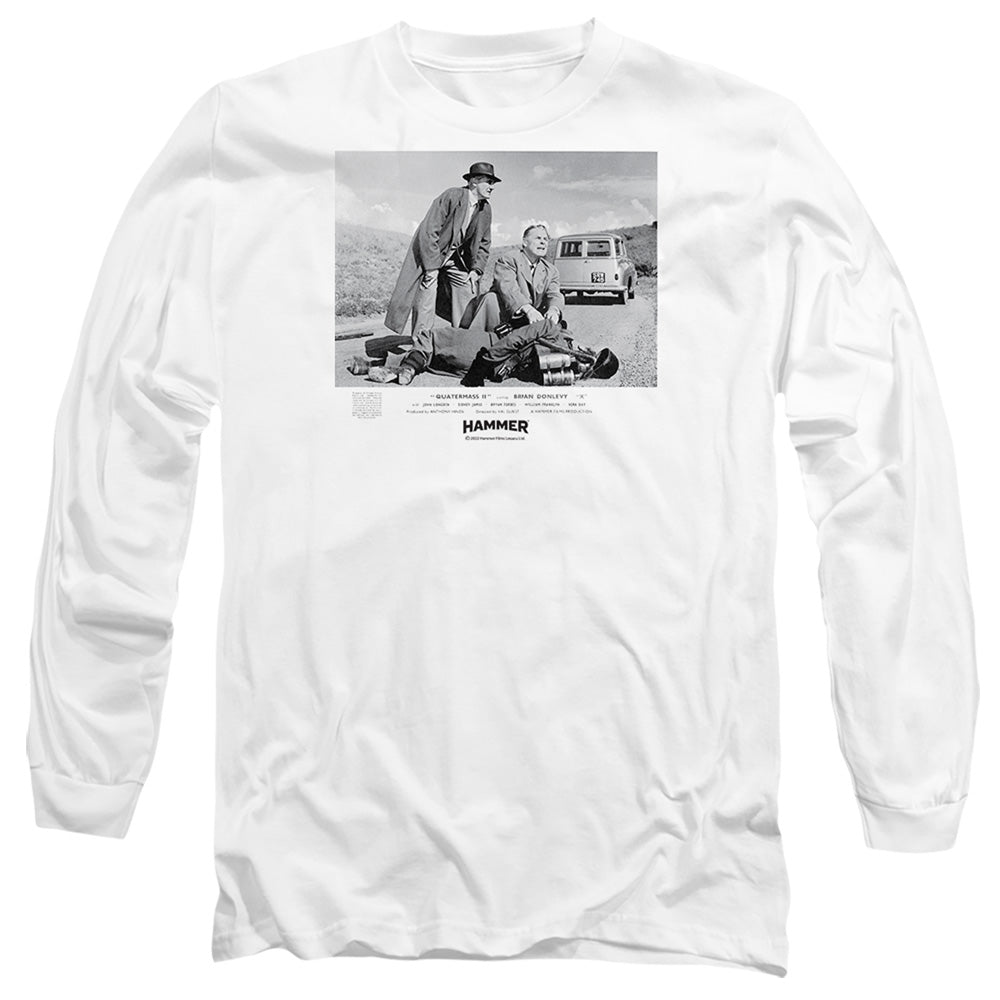 AN OFFCIALLY LICENSED HAMMER HOUSE OF HORROR QUARTERMASS 11 MEN'S LONG SLEEVE T-SHIRT WHITE