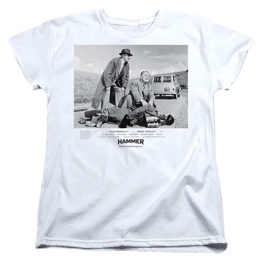 AN OFFCIALLY LICENSED HAMMER HOUSE OF HORROR QUARTERMASS 11 WOMEN'S REGULAR FIT T-SHIRT WHITE