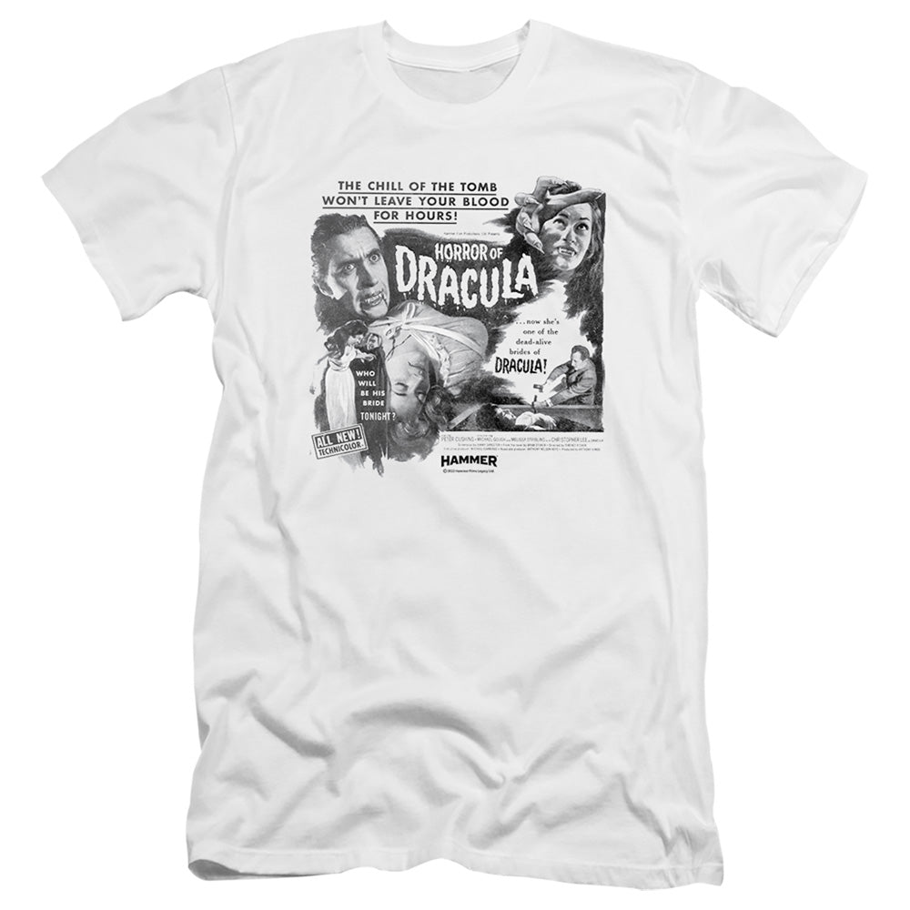 AN OFFCIALLY LICENSED HAMMER HOUSE OF HORROR BRIDE MEN'S PREMIUM SLIM FIT T-SHIRT WHITE