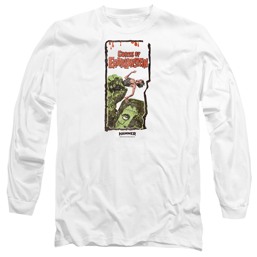 AN OFFCIALLY LICENSED HAMMER HOUSE OF HORROR CURSE OF FRANKENSTIEN MEN'S LONG SLEEVE T-SHIRT WHITE
