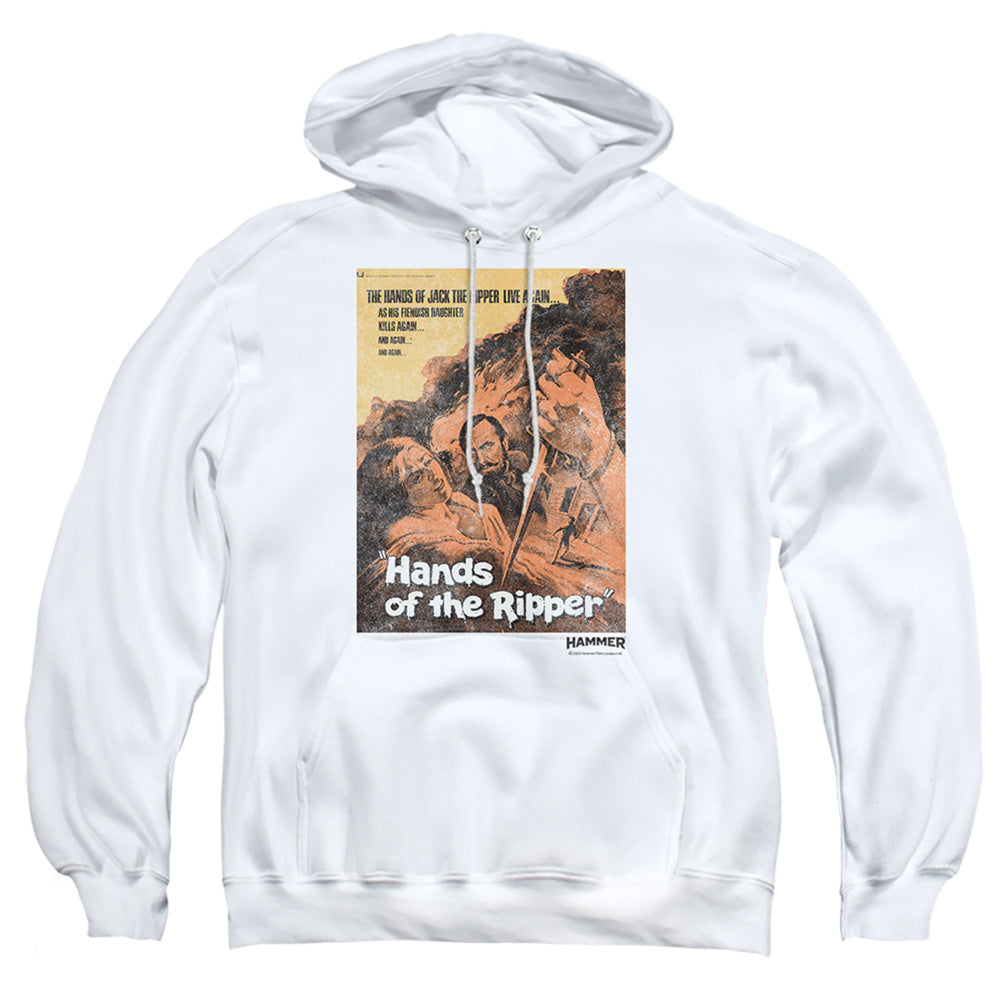 AN OFFCIALLY LICENSED HAMMER HOUSE OF HORROR HANDS OF THE RIPPER ADULT UNISEX PULLOVER HOODIE WHITE