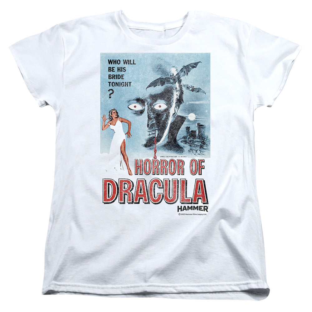 AN OFFCIALLY LICENSED HAMMER HOUSE OF HORROR HORROR TONIGHT WOMEN'S REGULAR FIT T-SHIRT WHITE