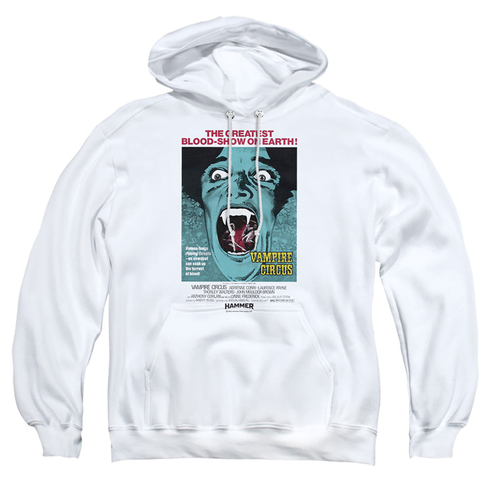 AN OFFCIALLY LICENSED HAMMER HOUSE OF HORROR VAMPIRE CIRCUS LIGHT ADULT UNISEX PULLOVER HOODIE WHITE