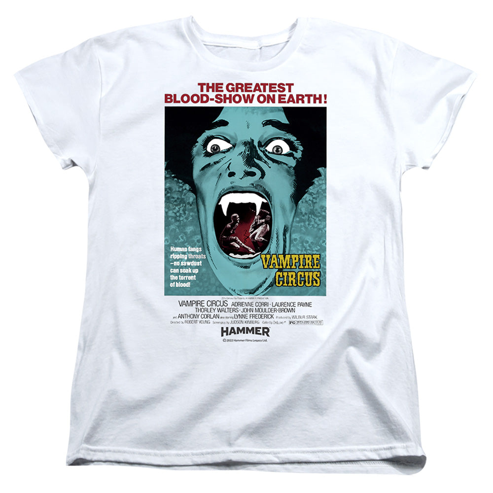 AN OFFCIALLY LICENSED HAMMER HOUSE OF HORROR VAMPIRE CIRCUS LIGHT WOMEN'S REGULAR FIT T-SHIRT WHITE