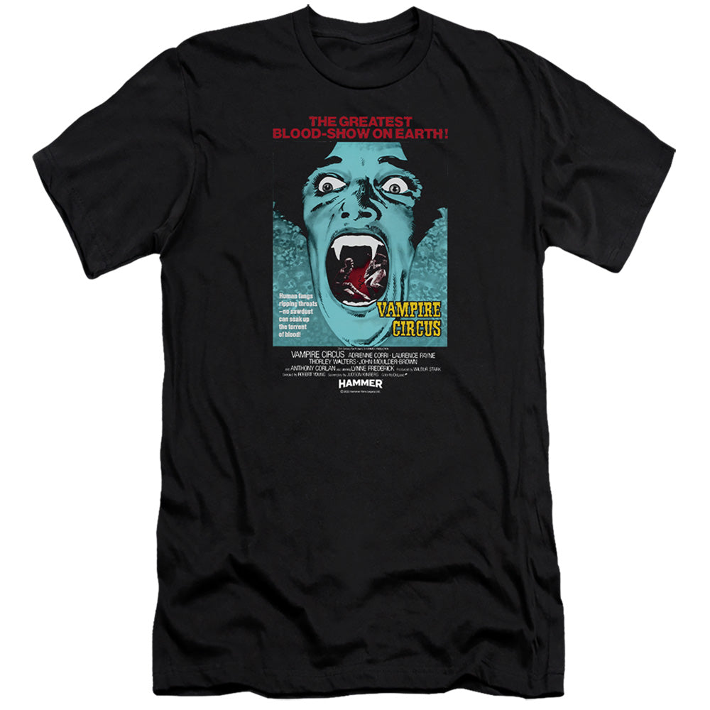 AN OFFCIALLY LICENSED HAMMER HOUSE OF HORROR VAMPIRE CIRCUS DARK MEN'S PREMIUM SLIM FIT T-SHIRT BLACK