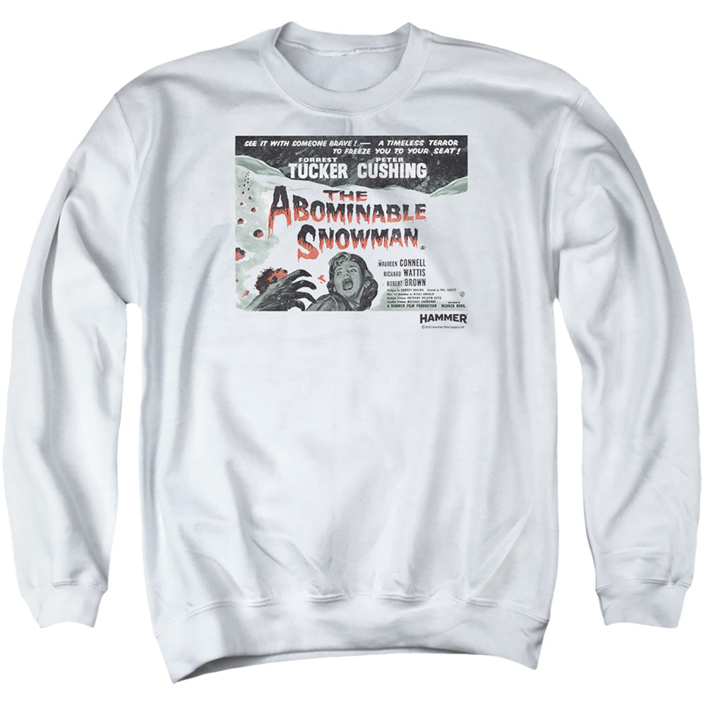 AN OFFCIALLY LICENSED HAMMER HOUSE OF HORROR ABOMINABLE ADULT UNISEX CREWNECK SWEATSHIRT WHITE