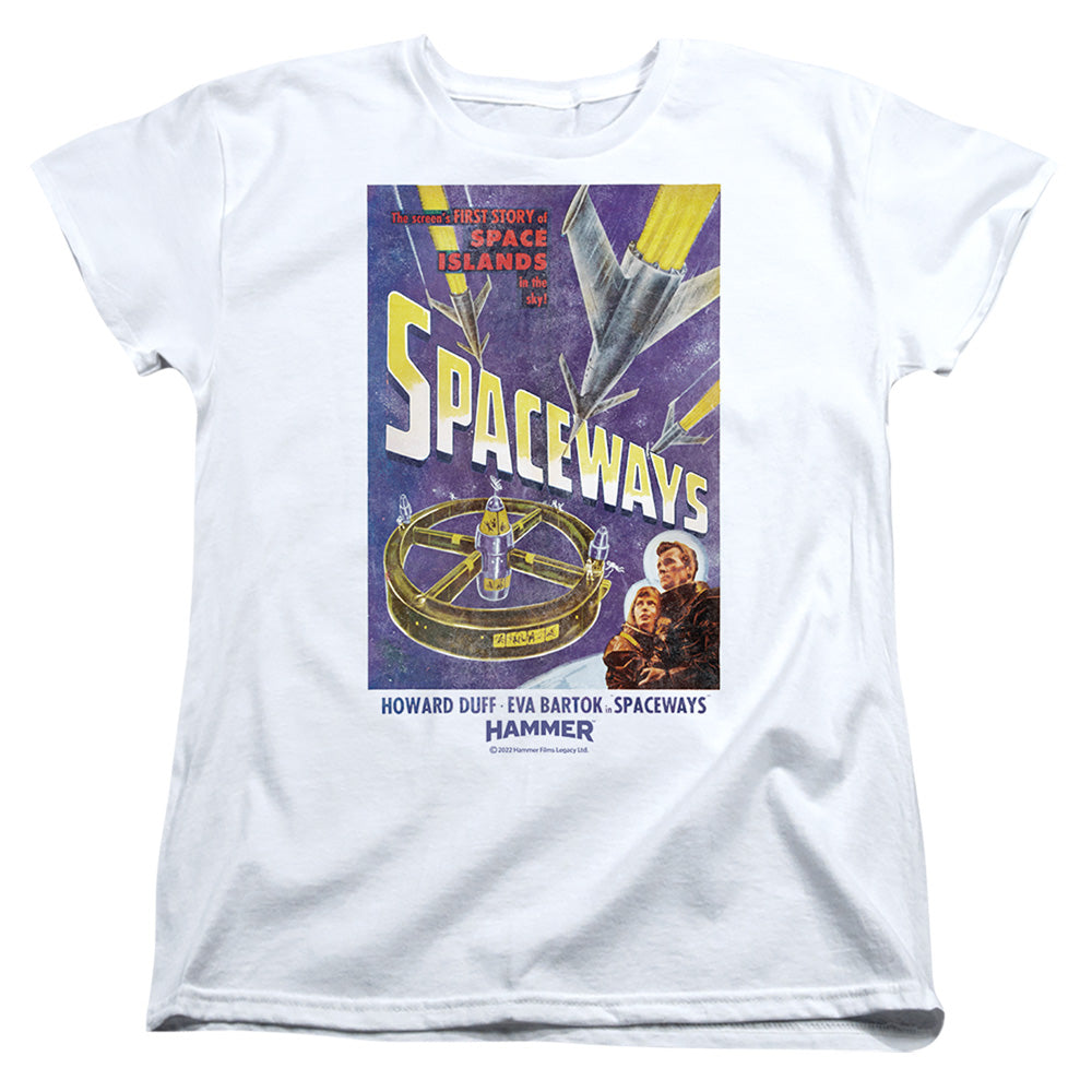 AN OFFCIALLY LICENSED HAMMER HOUSE OF HORROR SPACEWAYS WOMEN'S REGULAR FIT T-SHIRT WHITE