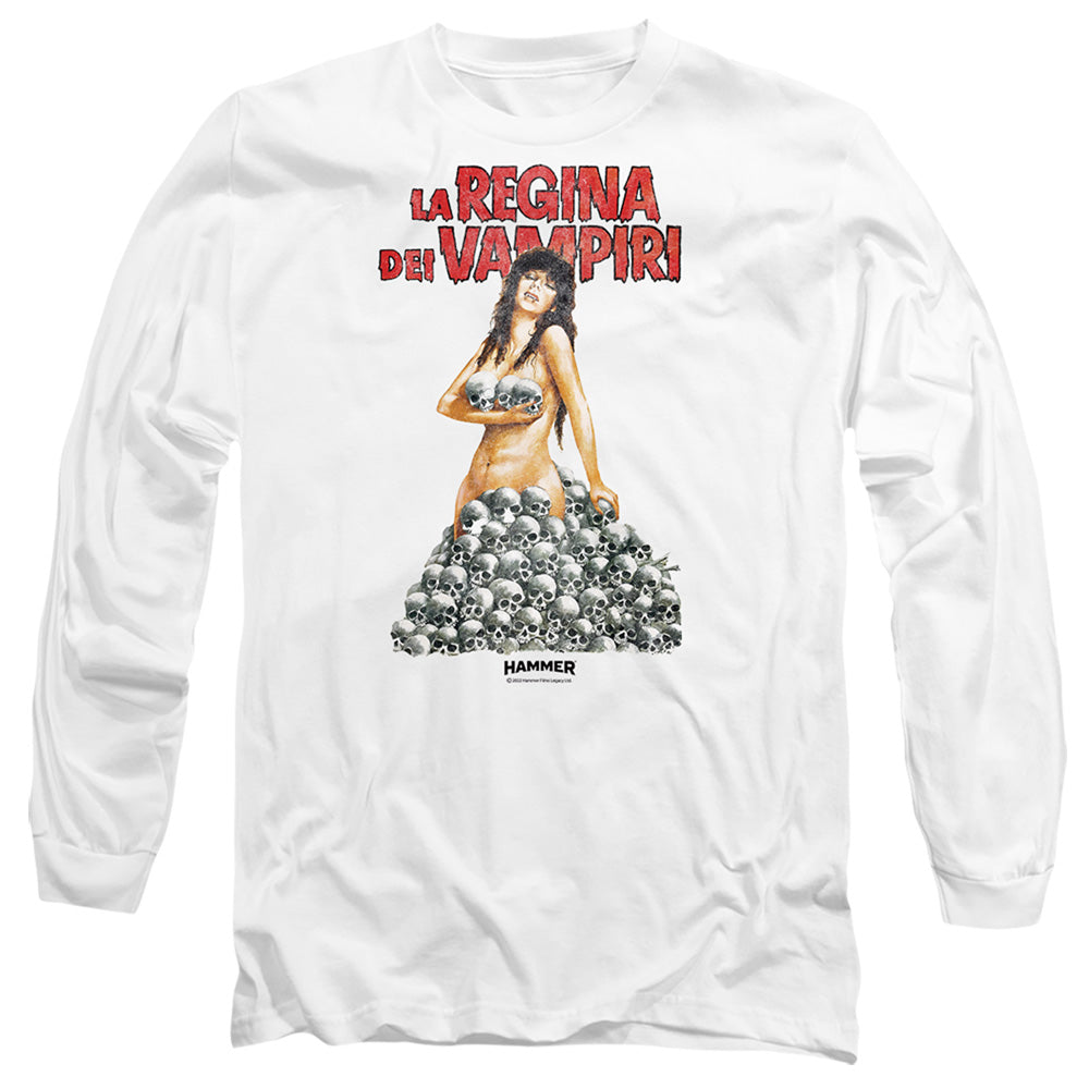 AN OFFCIALLY LICENSED HAMMER HOUSE OF HORROR LA REGINA MEN'S LONG SLEEVE T-SHIRT WHITE