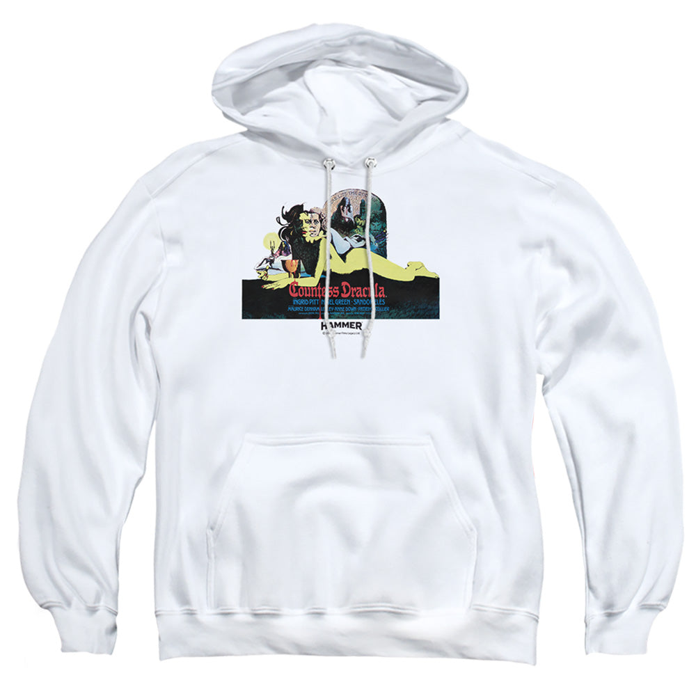 AN OFFCIALLY LICENSED HAMMER HOUSE OF HORROR COUNTESS LIGHT ADULT UNISEX PULLOVER HOODIE WHITE
